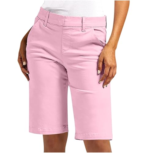 Damen-Cargo-Shorts mit Taschen, knielang, Damen-Cargo-Arbeitshose, kurzes Bein, Jogger, weite Beinhose, weite Beinhose, weite Hose, weite Hose, kurze Hose, leichte Hose, rose, S