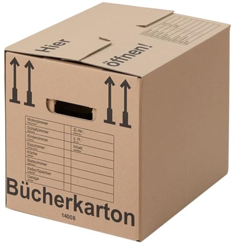 BB-Verpackungen 15x Bücherkartons Aktenkarton COMPACT 410 x 328 x 348 mm (15 Stück) 2-wellig | doppelter Boden, recycelte Pappe und dreifach Griffverstärkung