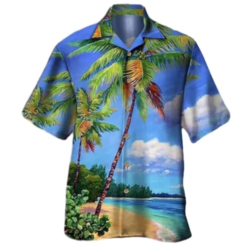 ZACOLLAN Kurzarm Herren Knopfleiste Casual Urlaub Party Strandshirt Outdoor Reise Hawaiianisches Herrenhemd 3D Digitales Drucken Modeshirt EQ-05 XL