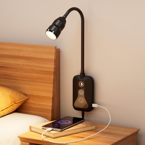 Leselampe Bett mit Hand Sweep Sensor-Schalter, LED Leselampe mit USB-AusgangStecker und Touch Schalter, Dimmbare und 5 Farbe Buchlampe, Leselicht Buch mit Flexiblem Schwanenhals für Schlafzimmer
