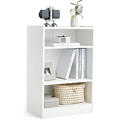 COSTWAY Bücherregal, Standregal mit 3 Fächern, Regal mit verstellbaren Regalen, für Wohnzimmer, Schlafzimmer, Arbeitszimmer, 30 x 50 x 75 cm, weiß