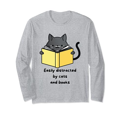 Leicht von Katzen und Büchern abgelenkt – lustiges Katzenlesebuch Langarmshirt