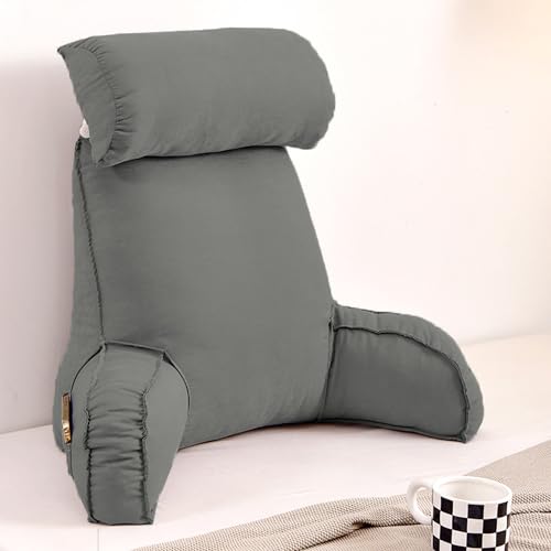 XIEMINLE Großes Lesekissen für Sofa, Stuhl, Bett, Armkissen, Kuschelkissen, Lendenwirbelstützkissen, Rückenlehne, Loungekissen, Taillenkissen, Rückenstützkissen zum Lesen, 75 x 40 x 55 cm, Grau 2
