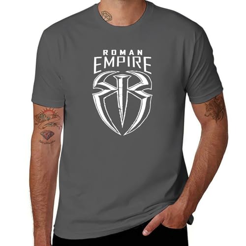 FEUIASTU Herren Ro%Man Vintage T-Shirt Kurzarm Rei%gns T-Shirts Rundhals Baumwolle Casual T-Shirt für große Jungen Männer Mech Wrestling Kleidung für Fans, Dunkelgrau, 5XL