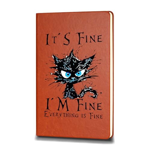 ZWYQWN Funny Frazzled Cat Kitty Journal Notebook It's Fine I'm Fine Everything Is Fine Leather Notebook For Animal Lover Birthday Christmas Gifts (It's Fine)