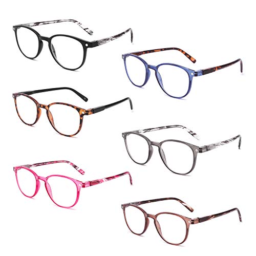 BOSAIL Lesebrille Blaulichtfilter Brille für Damen und Herren(6 pack),Retro Runde,Federscharnier und Blendschutzgläser Lesehilfe Sehhilfe Brille mit Stärke 2.5