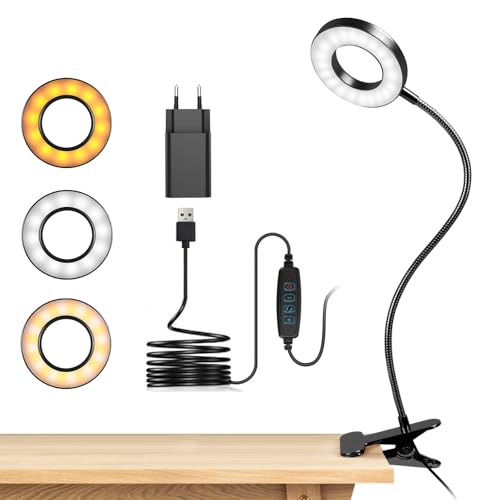 dowowdo Leselampe Bettklemmleuchte - USB 8W 48 LED Dimmbare Klemmbar mit 3 Farbtemperatur, 360° Flexible Klemmlampe Bett, Klemmleuchte für Büro Heimgebrauch, Schwarz