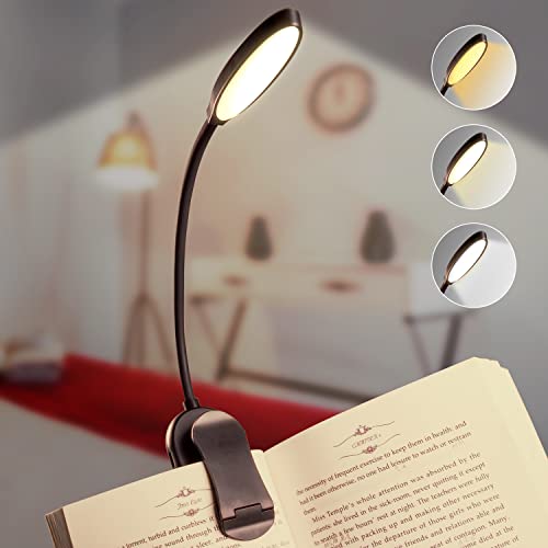 owwasd Leselampe Buch Klemme, Klemmlampe mit 10LEDs, 3 Farbtemperatur Modi, Stufenlose Helligkeit Buchlampe, USB Wiederaufladbare Klemmleuchte, 360° Flexibel für Nachtlesen ins Bett, auf Reisen