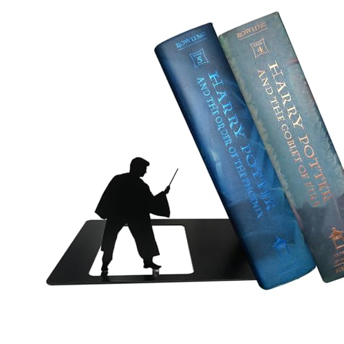 Neisouf Schwarz Metall Buchstütze, niedlich, einzigartig, robust, Buchstützen für Regale (Harry)