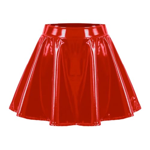 Tüllrock Damen Kleid Glitzer Damen Glänzender plissierter kurzer Rock für großer Performance-Rock Flauschiger Rock Prinzessinnenrock Red XXXL