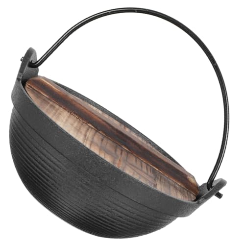 Outanaya Japanischer Gusseisen Suppentopf mit Holzgriff Robuster Japanischer Sukiyaki Topf für Camping und Vielseitiges Kochen im Freien