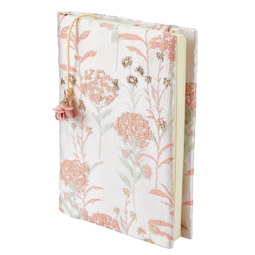 SUPERFINDINGS Handgewebte Buchhülle A5 Taschenbuchschutzhülle Stoffbuchhülle Bestickter Buchumschlagschutz Mit Blumenmuster Für Notizbuch Schallplattenbuchschutz