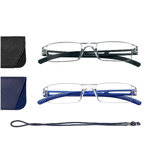 Hubeye 2er-Pack Rahmenlose Lesebrille Leicht und Bequem Anti Blaulicht Lesehilfe für Damen Herren mit Brillenholster 2.50