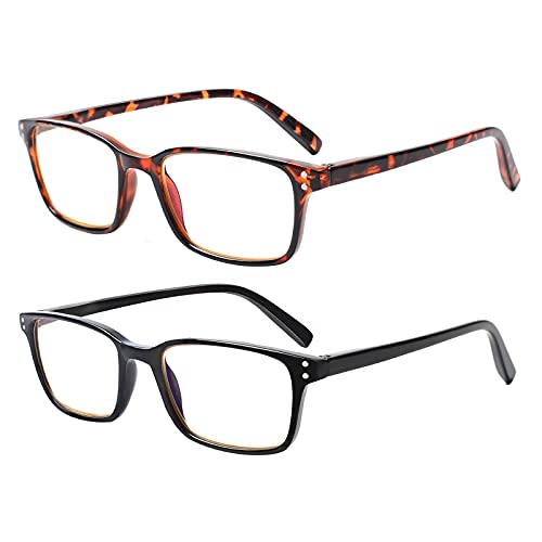 COJWIS Lesebrille 2 Pack Blaue Licht Blockieren Brille Federscharnier Anti Schwindlig Damen und Herren Leicht Brillen (2 Farbe Mischen, 0.50, multiplier_x)