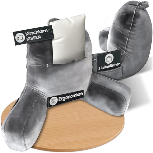 Alphocus Rückenkissen Bett mit integrietem Kirschkernkissen - 2 in 1 Lesekissen, Wärmekissen, ergonomisches Rückenkissen - Bücherkissen für Gemütlichkeit & Entspannung