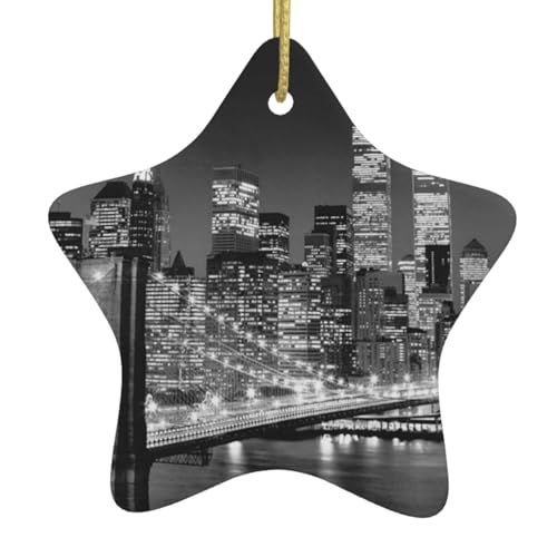 New York Star Weihnachtsbaum-Anhänger, Keramik-Dekorationen, personalisierte Weihnachtsschmuck, Roman