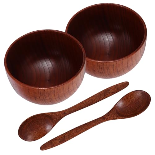 SOLUSTRE 1 Satz Holzschüssel Set mit Löffel Teiliges Japanisches Holzgeschirr für Reis Salat Nudeln und Suppe Leicht zu Reinigen und für Familie