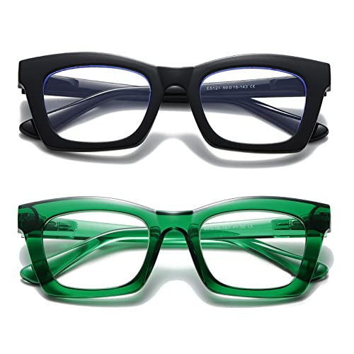 Hubeye 2er-Pack Retro Lesebrille für Damen Übergröße Anti-Blaulicht-Computerlesegerät Katzenauge Rahmen Modische Damenbrille 2.00