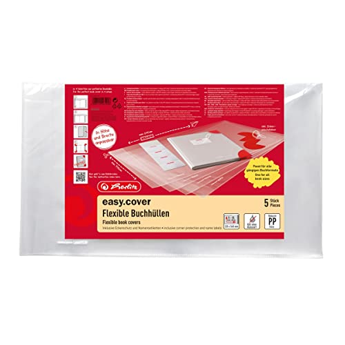 Herlitz easy cover Buchumschlag, transparent, für alle gängigen Buchformate, 5 Stück