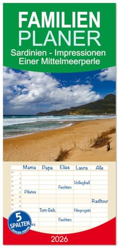 Familienplaner 2026 - Sardinien - Impressionen Einer Mittelmeerperle mit 5 Spalten (Wandkalender, 21 cm x 45 cm), CALVENDO
