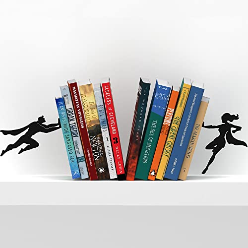 Artori Design Buchstützen zum Halten von Büchern, robuste, versteckte Metall-Buchstützen für Regale, Buchstützen, Buchstützen, Buchhalter, für Zuhause, dekoratives Geschenk (Supergal+Buch & Held)