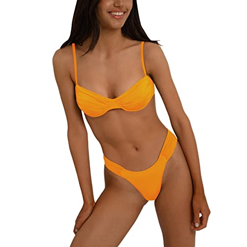 Badesachen Damen Große Schwimmanzug Frauen Split Bikini Frauen sammeln sexy Backless Solid Split Badeanzug Bikini 38 Schwarz Tankinis Für Damen Große (Orange L)