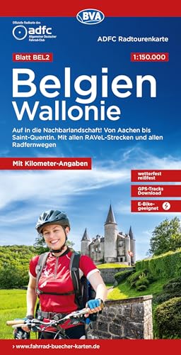 ADFC-Radtourenkarte BEL 2 Belgien Wallonie 1:150.000, reiß- und wetterfest, E-Bike geeignet, GPS-Tracks Download, mit Kilometer-Angaben: Auf in die ... Radfernwegen. (ADFC-Radtourenkarte 1:150.000)