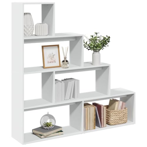 XHNIFBN Bücherregal Weiß 143,5x29x143,5 cm 4 Stufen aus Holzwerkform als Raumteiler modernes Treppendesign Stabile Konstruktion für Wohnzimmer Büro Schlafzimmer