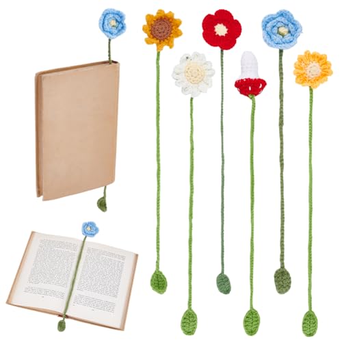 FREEBLOSS 6 Stück Gehäkelte Lesezeichen Mit Blumen Gänseblümchen Lesezeichen Hübsche Handgemachte Lesezeichen Für Buchliebhaber Geschenke Sonnenblumen Lesezeichen