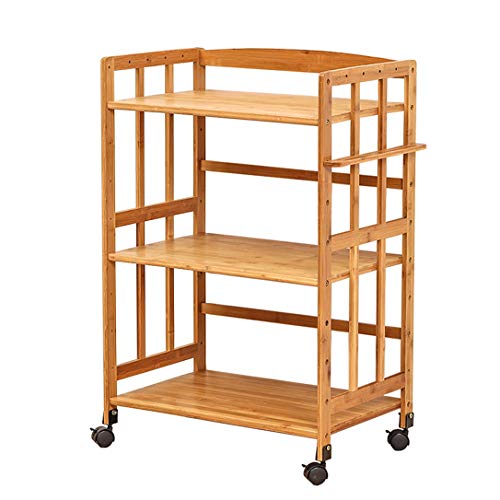 Generisch Dreistöckiger Servierwagen aus Bambus und Holz für Küche und Wohnzimmer – Stilvoller Getränkewagen, vielseitige Aufbewahrungslösung, Mobile Getränkestation