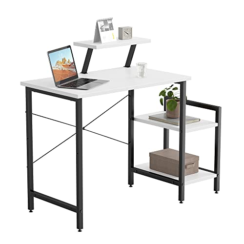 CubiCubi Kleiner Schreibtisch mit 2 mobilen Regalen und Monitorständer, 80 x 50 cm Stabiler Pc Gaming Tisch, einfache Montage für Arbeit, Weiß