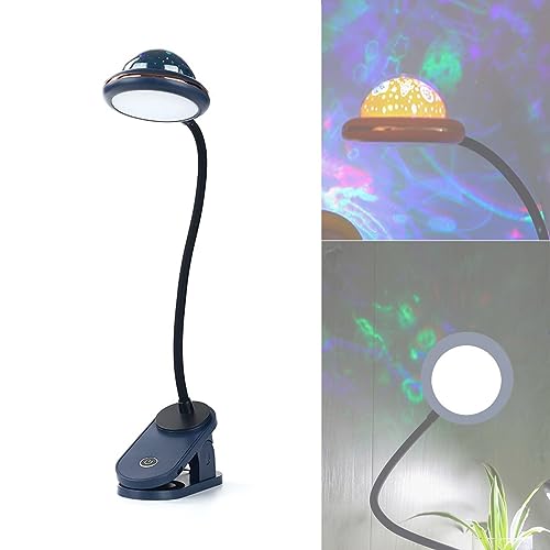 ACMHNC Klemmleuchte Bett Kinder, USB Aufladbare LED Klemmlampe Leselampe Mit Sternprojektion, Stern Clip-Nachtlicht, Nachttischlampe Dimmbare (Blau)