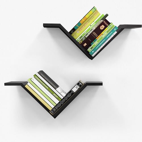 Mazjoaru Bücherregal Wandregal Holz 2er Set Wildgans-förmiges Design Schweberegale Modern V-Form Wand Dekor Regale für Schlafzimmer Wohnzimmer Kinderzimmer