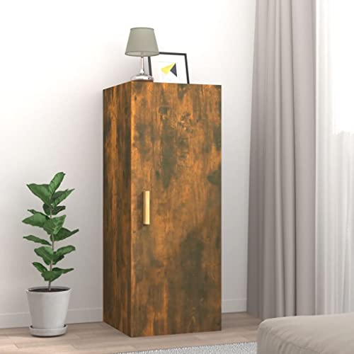 Mhdvray Wandregal Räuchereiche 34,5x34x90 cm Holzwerkstoff Wandschrank mit 60 kg Tragkraft Modernes schwebendes Design platzsparend für Wohnzimmer Küche Bad Büro