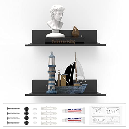 DBREAKS 2Pcs Wandregal, 20cm Duschablage Hängeregal, Schwebendes Regal Wand Schwarz, Bücherregal Wandboard für Kinderzimmer, Schlafzimmer, Badezimmer, Küche, Wohnzimmer, Büro