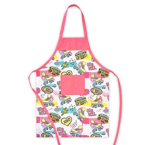 HOUSE ART LIFE Kinderschürze mit Tasche - Baumwoll Kochschürze für Jungen und Mädchen 7-10 Jahre, ideal zum Malen Kochen Backen Spielen, Geschenk für Kinder, Viele bunte Muster