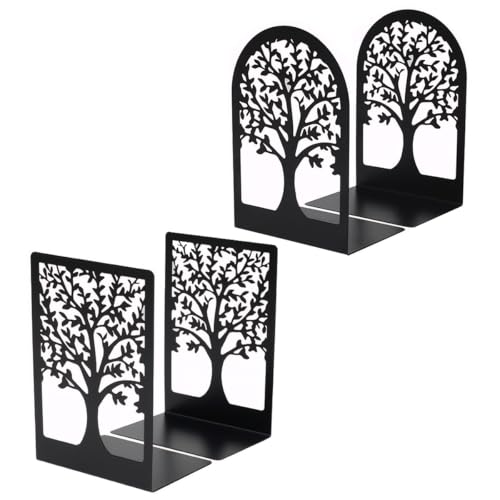 feyiubmen Buchstütze aus Metall (4 Stück) 17x12x9cm Stabile Buchstützen aus Zwei schwarzen Stahlstangen - Praktisches Accessoire für Ihr Zuhause