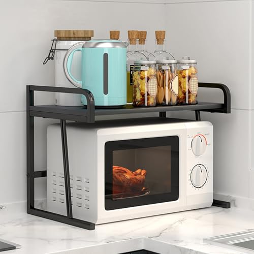 Platzsparendes Mikrowellen-Regal mit 5 Haken, Metall, für Küche, Aufbewahrung, Druckerständer für Zuhause, Büro und Schreibtisch-Organisation, Schwarz