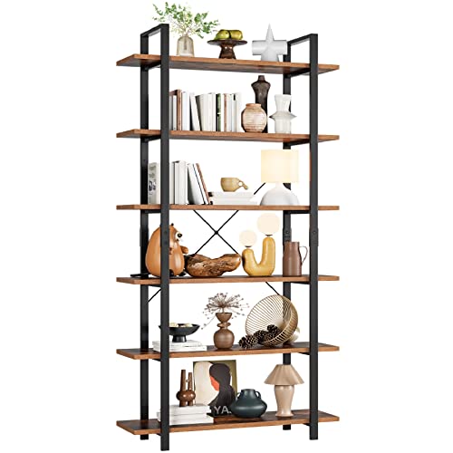 FirFurd Bücherregal Standregal mit 6 Ebenen Regal aus Holz und Metall Badezimmerregal im Industrie-Design Küchenregal stehend 105.2 x 33 x 210.5 cm schwarz