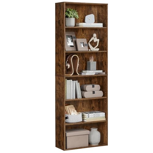 VASAGLE Bücherregal, 6-stöckiges Regal, offenes Aufbewahrungsregal, Standregal, 24 x 60 x 178,5 cm, für Wohnzimmer, Homeoffice, Esszimmer, vintagebraun LBC169K01