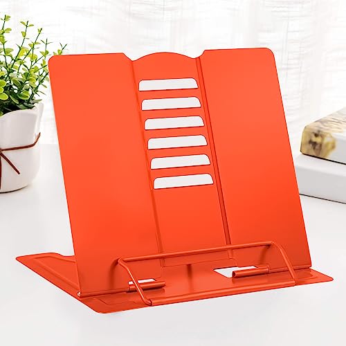 MSDADA Buchstützen, Leseständer Kochbuchhalter 6 Stufen Verstellbar Metall Faltbar Multifunktions Rutschfest Kinder Buchständer für Küche Arbeitszimmer Büro Schule These(Orange)