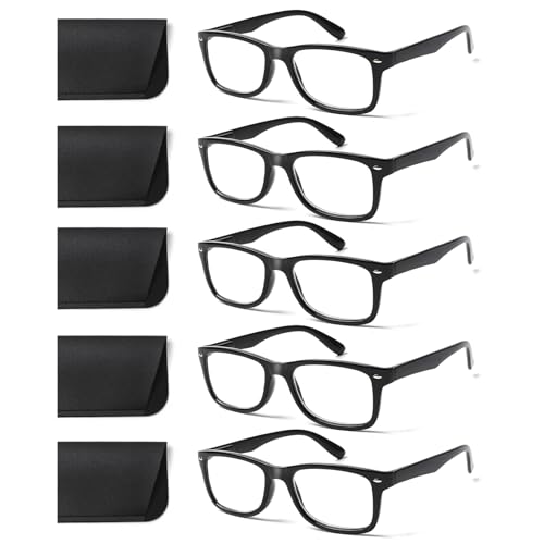 COJWIS 5 Pack Lesebrille Blaulichtfilter Brille Herren Damen Schwarz Leser Computer Brillen Feder Scharnier Lesebrillen (5 Schwarz, 2.0, Dioptrien)