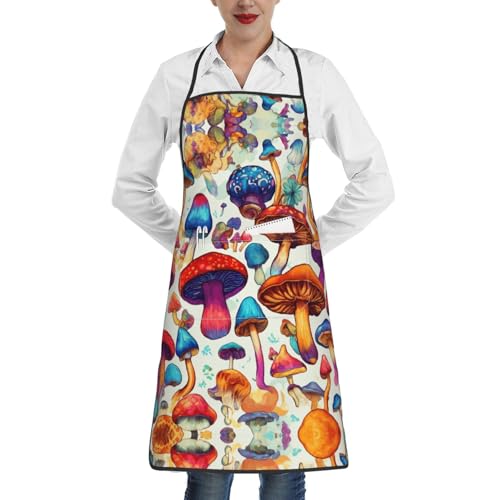 Cvnbmakk Kochschürze mit Wildpilz-Druck, Unisex, mit Taschen, verstellbar, wasserdicht, Küchenschürze zum Kochen, Backen