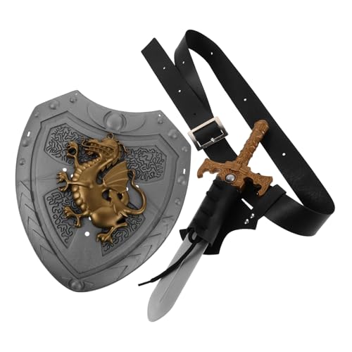 FRCOLOR Medieval Knight Kostüm Zubehör Set mit Roman Schild Piratenschwert Schwertscheide und Gürtel für Renaissance Halloween und Historische Rollenspiele