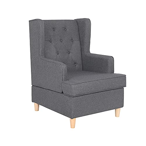 Mingone Fauteuil de Salon Design Fauteuil Scandinave en Tissu Lin Fauteuil Avec Accoudoirs Chaise Rembourrée Confortable Pour Salon Chambre à Coucher, Gris