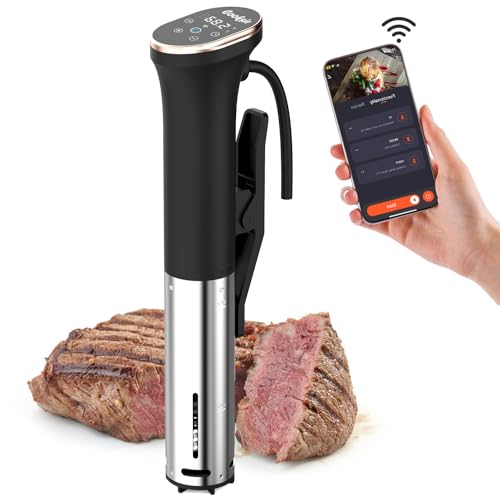 Cooksir Sous Vide Garer Stick, 1400W, Wi-Fi APP & Touch-Bedienung, Sous Vide mit Edelstahlgehäuse, 360° Zirkulation, Temperatureinstellung 10-90°C, Timer für 1-99 Mins, Kochbuch, IPX7 Wasserdicht