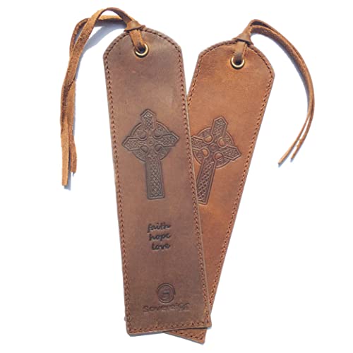 Leder Lesezeichen Mit Keltisches Kreuz design Handgefertigtes Mit Traditionellem Quasten-Lesezeichen. Echtleder Einzigartige Geschenke Für Frauen, Männer, Kinder - 2er Pack