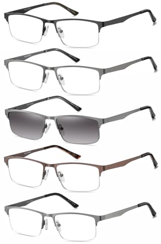 EYECEDAR 5 Stuks Lesebrille Herren Halber Rahmen Edelstahl Material Metall Federscharniere Enthalten Sonnenbrillen Lesebrillen 2.00