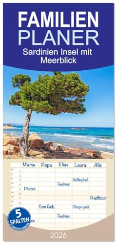 Familienplaner 2026 - Sardinien Insel mit Meerblick mit 5 Spalten (Wandkalender, 21 cm x 45 cm), CALVENDO