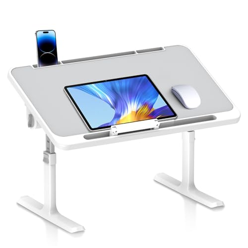 Laptoptisch höhenverstellbar & klappbar, Betttisch mit 5-facher Höhen und Winkelverstellung, 60x40cm Lapdesk & Notebook Tisch, Frühstückstablett für Sofa/Bett/Boden, grau